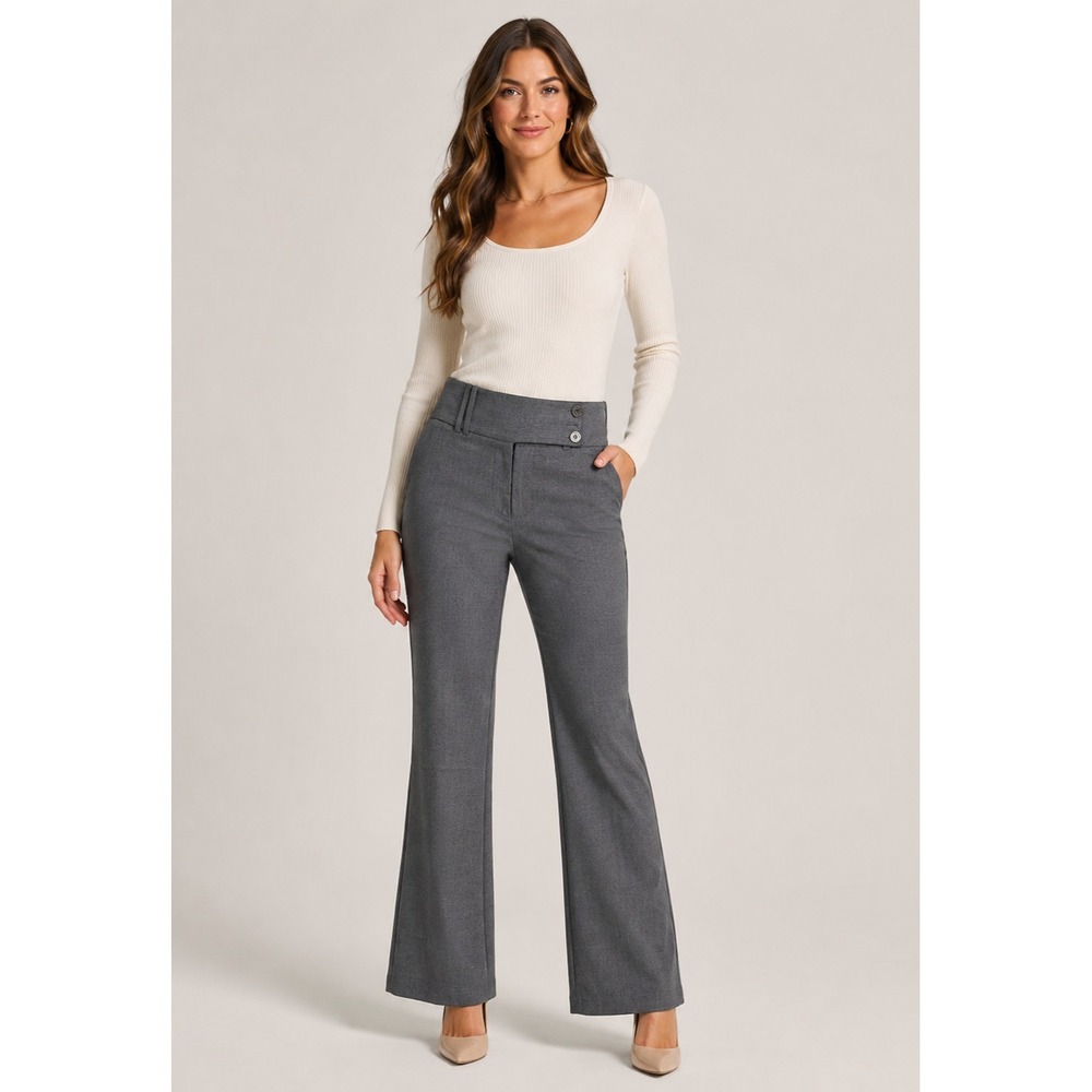 Y2K Samantha Trouser Pants Juniors 3 Gray Straight Leg Flare Polyester Rayon